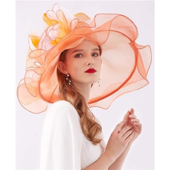 Women's Kentucky Derby Church Dress Hat C1 Orange - Picture 3 of 7